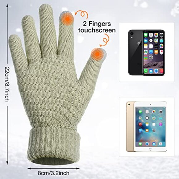 Fleece Lined Pom Beanie Touchscreen Gloves Set Unisex Winter Warm Accessories - Picture 4 of 8